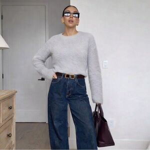 Aritzia Sunday Best Fuzzy Knit Sweater Gray Soft Cozy Long Sleeve Top M